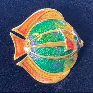 Gold and Emerald Green Fish Brooch Pin